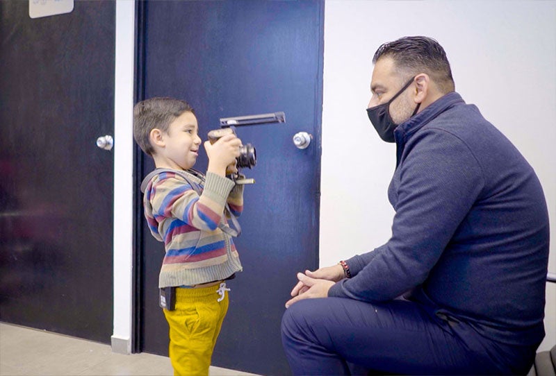 Damián interviewing Javier for the camera