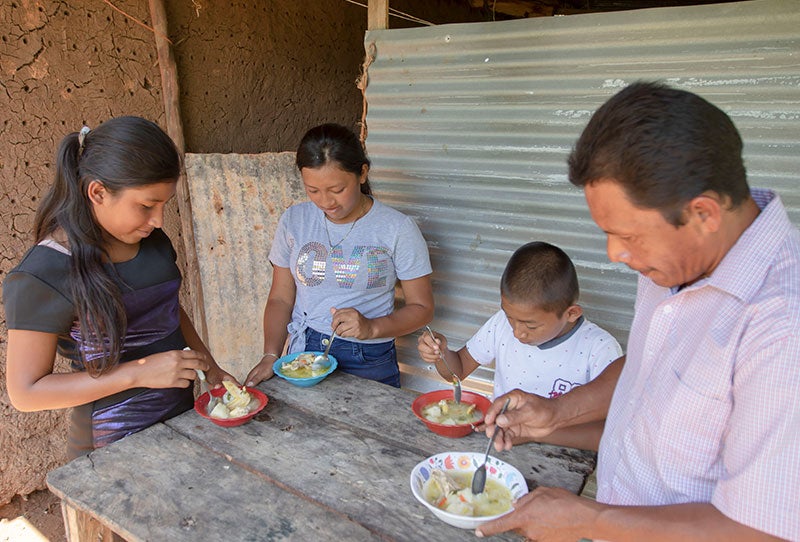 The family eating together